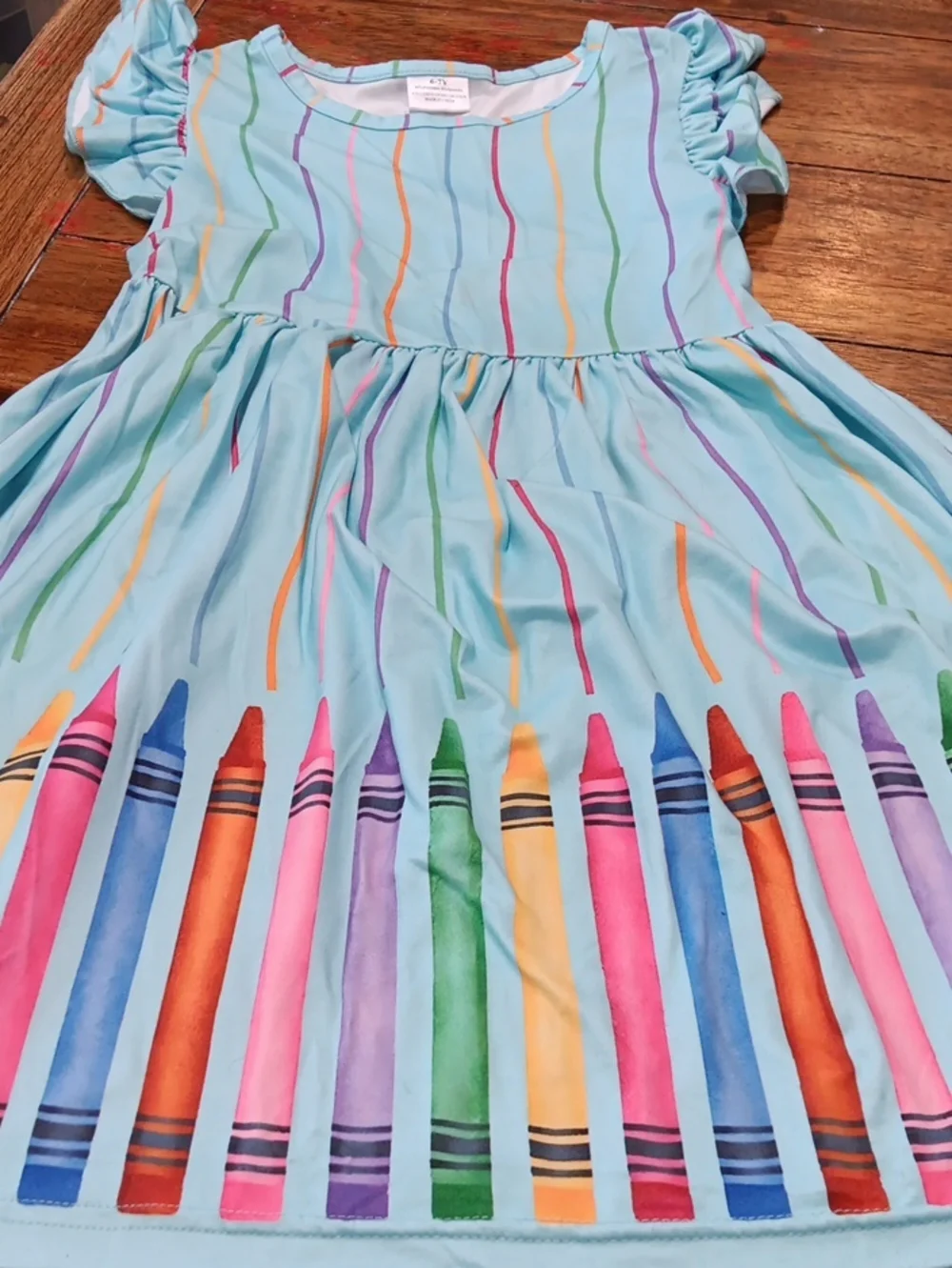 Light Blue Kids Dress with Colorful Crayon Print